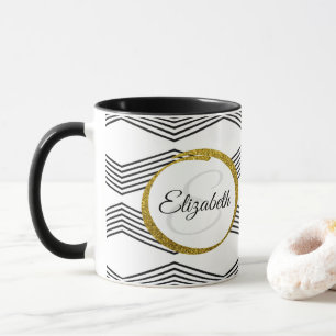 Elegant Initial Letter Monogram   Schwarz und Weiß Tasse
