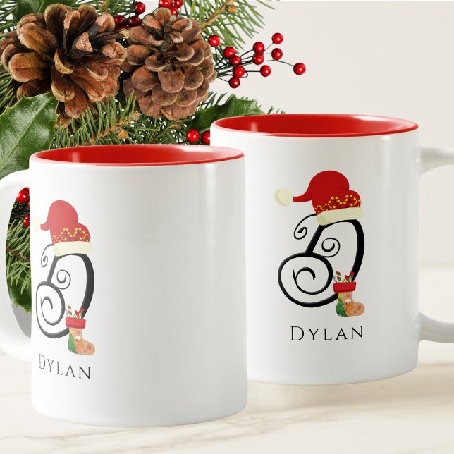 Elegant Initial Modern Script Letter D Christmas Zweifarbige Tasse (Von Creator hochgeladen)
