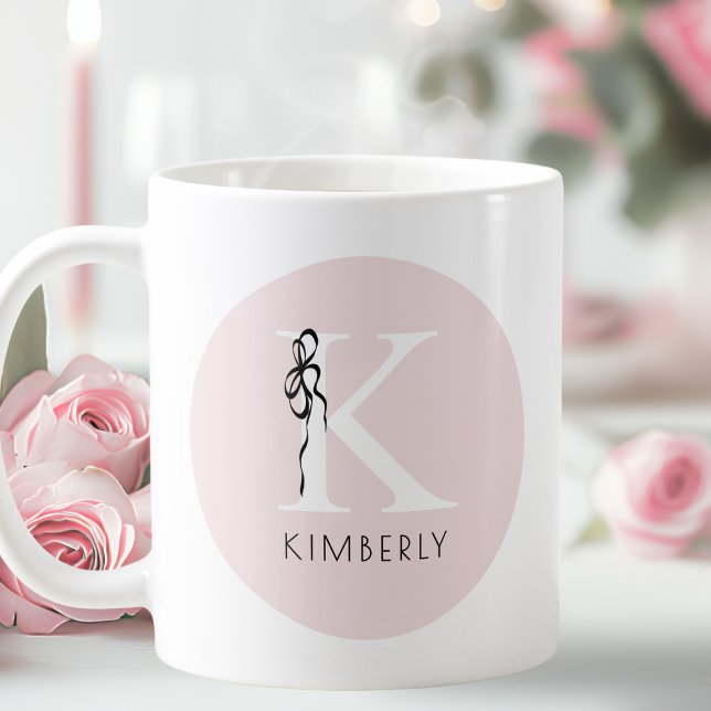 Elegant Initial Pink Girly Feminine Bow Monogramm Kaffeetasse (Elegant Initial Pink Girly Feminine Bow Monogram Coffee Mug)