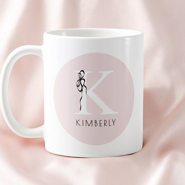 Elegant Initial Pink Girly Feminine Bow Monogramm Kaffeetasse (Elegant Initial Pink Girly Feminine Bow Monogram Coffee Mug)
