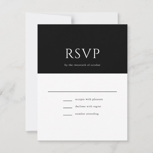 Elegant Initial Script Monogram Black Wedding RSVP Karte (Vorderseite)