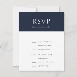 Elegant Initial Script Monogram Navy Blue Wedding RSVP Karte