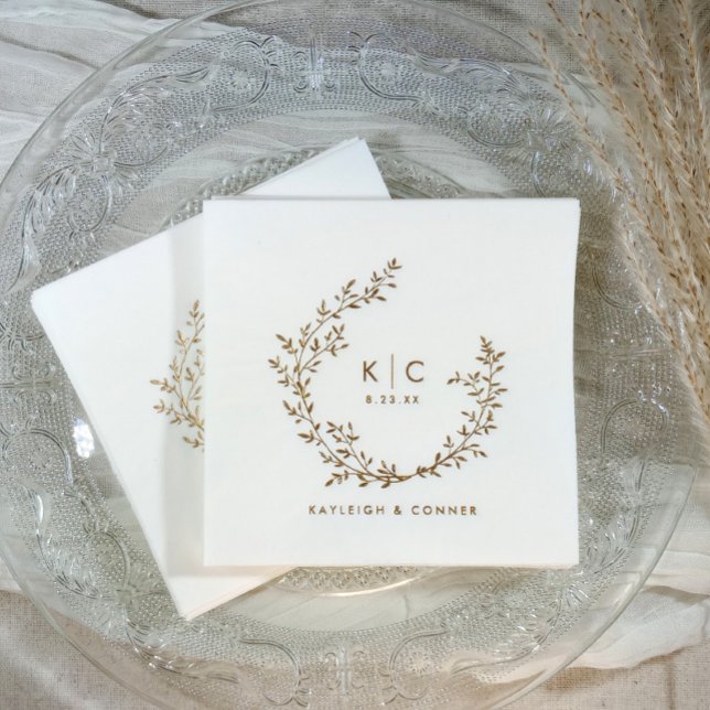 Elegant Initials Botanical Gold Classy Wedding Servietten Mit Folie (Personalized wedding napkins - foil stamped with monogram and names in gold, silver or rose gold.)