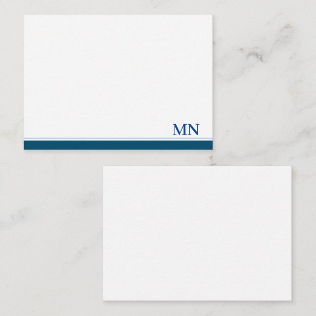 Elegant Initials Monogram Navy Blue Border Mitteilungskarte (Vorne/Hinten)
