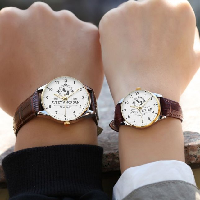  Elegant Initials White black Luxury  Monogram Armbanduhr (Von Creator hochgeladen)