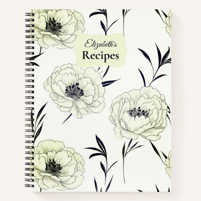 Elegant Ink Peony Notizbuch (Vorderseite)