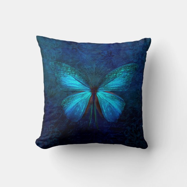 Elegant Iridescent Blue Butterfly Kissen (Vorderseite)