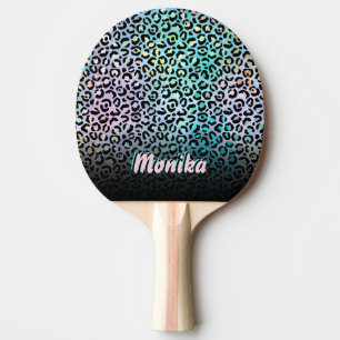 Elegant Iridescent Foil Glam Leopard 3D Monogram Tischtennis Schläger