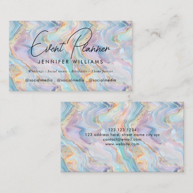 Elegant Iridescent Holographic Agate Marble Visitenkarte (Vorne/Hinten)