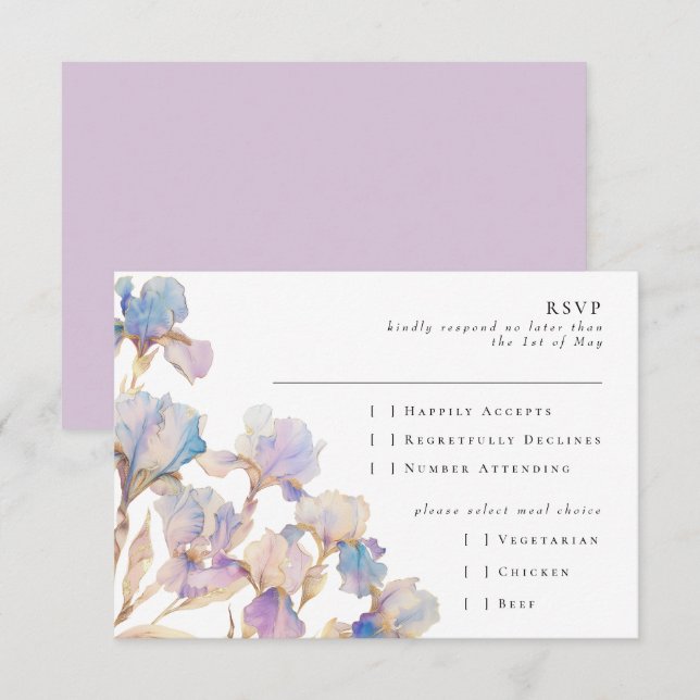 Elegant Iris Floral RSVP Karte (Vorne/Hinten)
