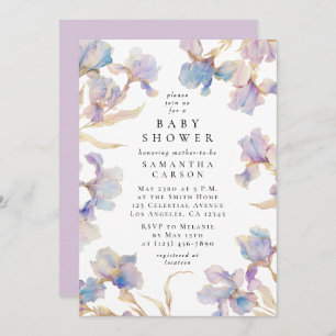 Elegant Iris Floral Watercolor Baby Shower Einladung