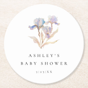 Elegant Iris Floral Watercolor Baby Shower Runder Pappuntersetzer