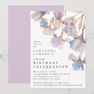 Elegant Iris Floral Watercolor Geburtstagsparty Einladung