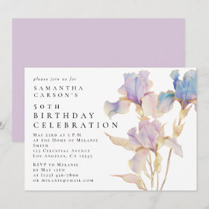 Elegant Iris Floral Watercolor Geburtstagsparty Einladung