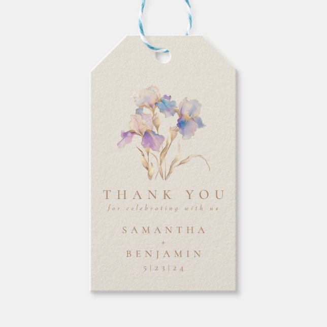 Elegant Iris Floral Wedding Geschenkanhänger (Vorderseite)