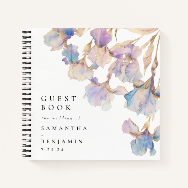 Elegant Iris Floral Wedding Notizbuch (Vorderseite)