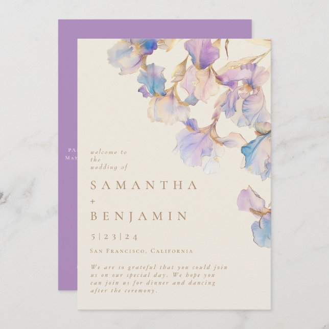 Elegant Iris Floral Wedding Programm (Vorne/Hinten)