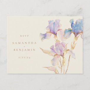Elegant Iris Floral Wedding RSVP Postkarte
