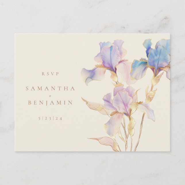 Elegant Iris Floral Wedding RSVP Postkarte (Vorderseite)