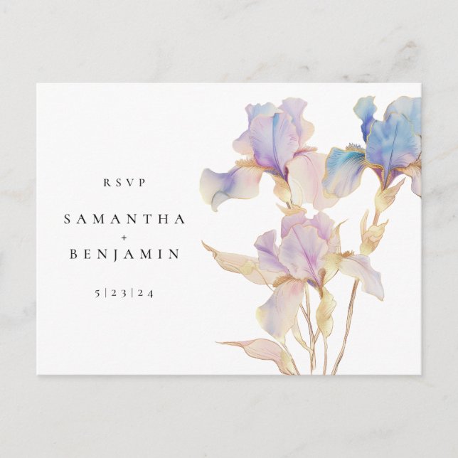Elegant Iris Floral Wedding RSVP Postkarte (Vorderseite)