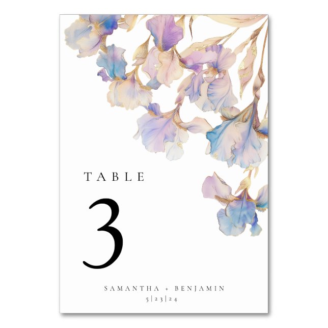 Elegant Iris Floral Wedding Table Card Tischnummer (Vorderseite)