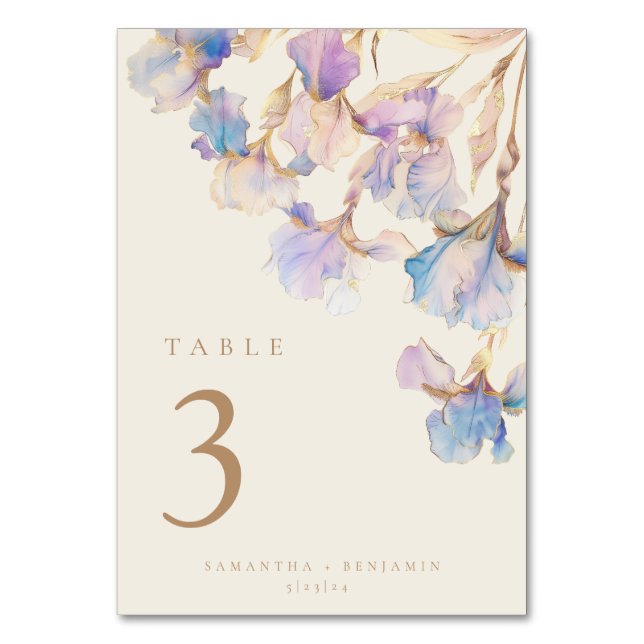 Elegant Iris Floral Wedding Table Card Tischnummer (Vorderseite)