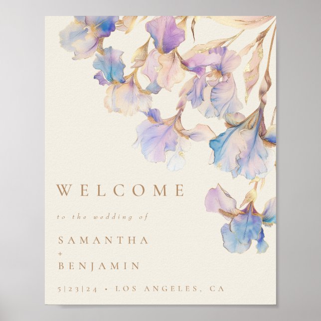Elegant Iris Floral Wedding Welcome Poster (Vorne)