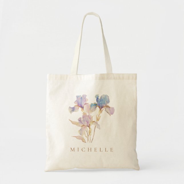 Elegant Iris Personalisiert Floral Tragetasche (Vorne)