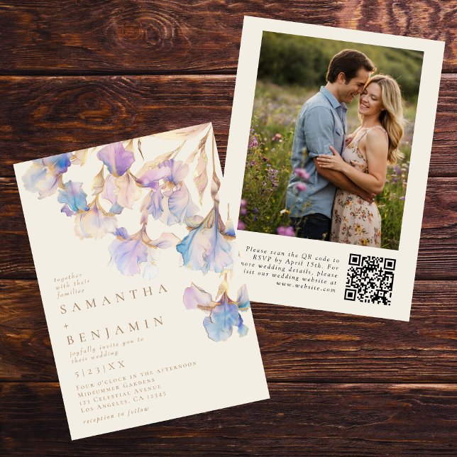 Elegant Iris QR Code Foto Wedding Einladung (Von Creator hochgeladen)