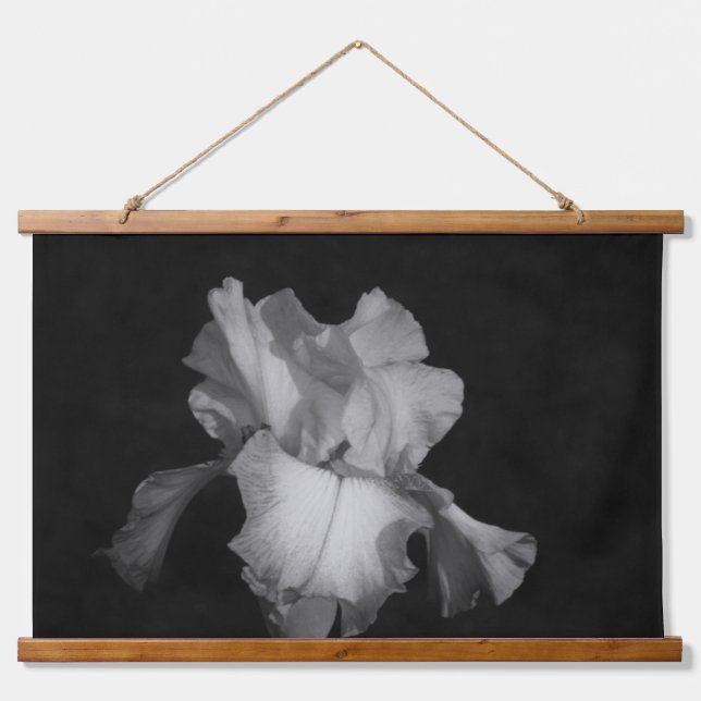 Elegant Iris Schwarz-weißes florales Foto Wandteppich Mit Holzrahmen (Vorne)