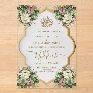 Elegant Islamic Floral Nikkah Acryleinladungen