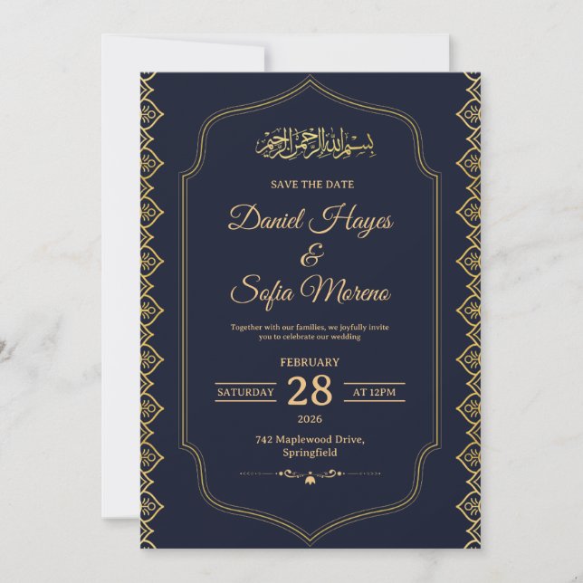 Elegant Islamic Muslim Wedding Invitation Einladung (Vorderseite)