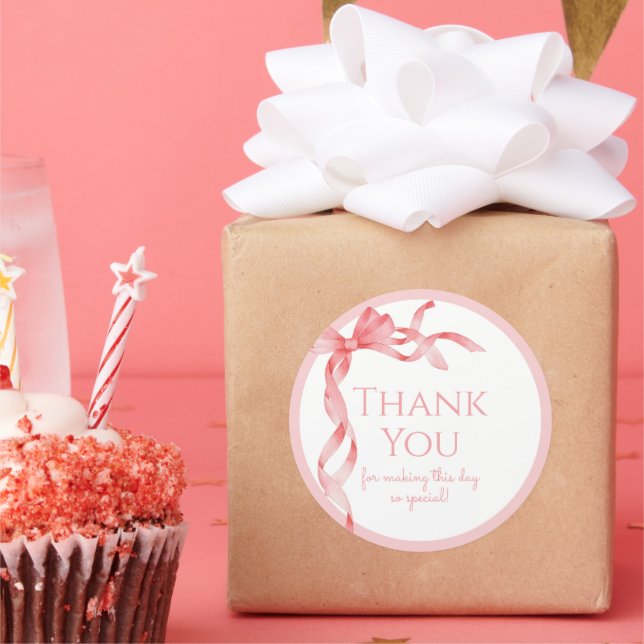 Elegant ist eine Girl Pink Bow Baby Dusche Runder Aufkleber (Party)