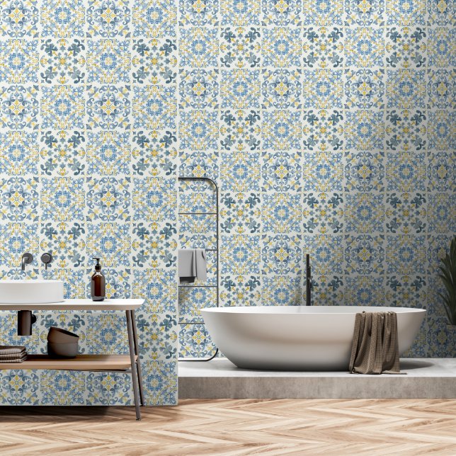 Elegant Italian Blue Tile Tapete (Badezimmer)