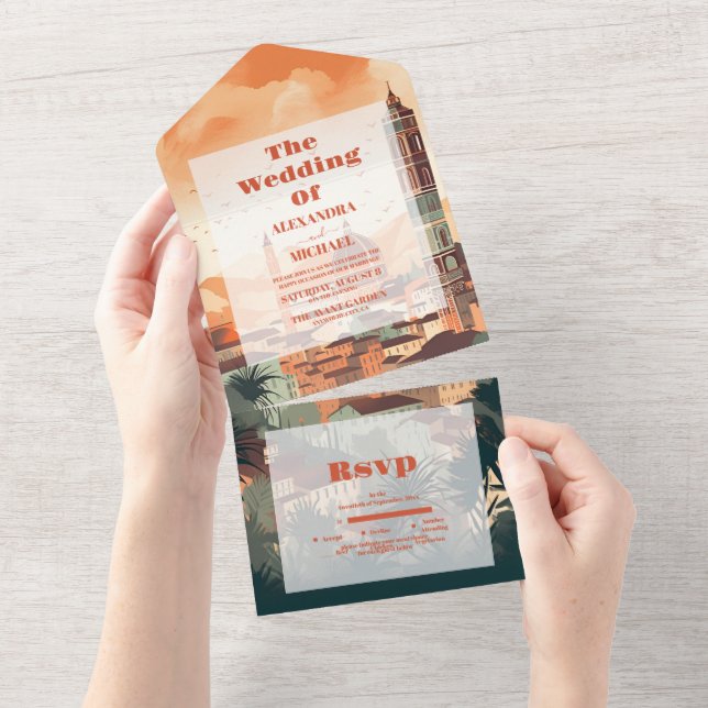 Elegant Italy Florence Hochzeit in Urlaubsort All In One Einladung (Abreißen)