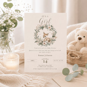 Elegant It's a Girl Baby Shower Florale Hirsch Einladung