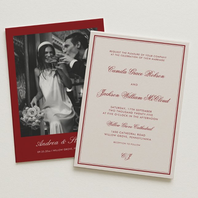 Elegant Ivory and Burgundy Dramatic Opera Wedding  Einladung (Von Creator hochgeladen)
