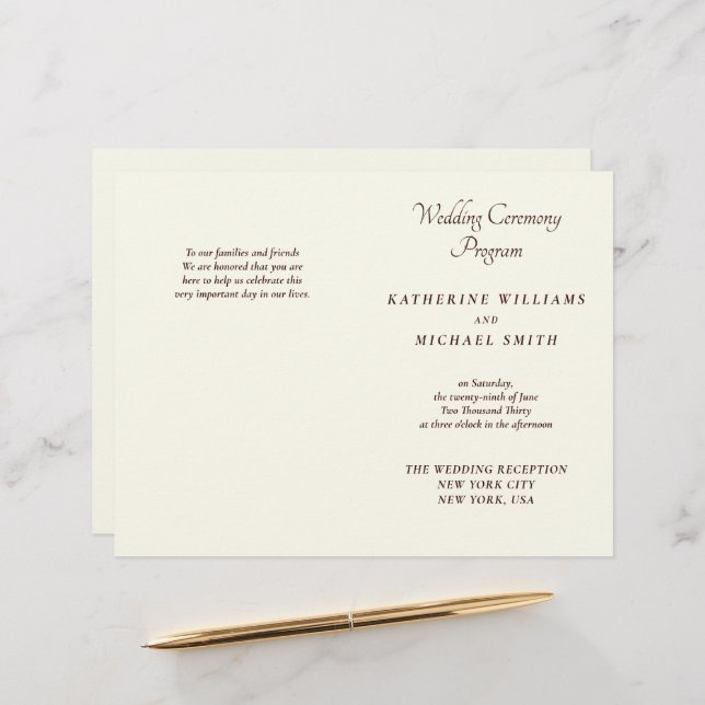 Elegant Ivory And Cream Minimal Wedding Programs (Vorderseite/Rückseite Beispiel)