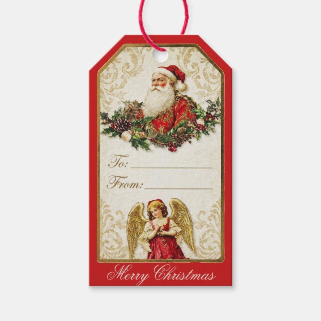 Elegant Ivory and Red Victorian Christmas Collage Geschenkanhänger (Vorderseite)