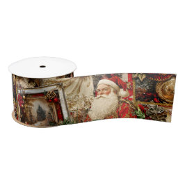 Elegant Ivory and Red Victorian Christmas Collage Satinband