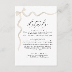 Elegant Ivory Beige Bow Monogram Wedding Details Begleitkarte