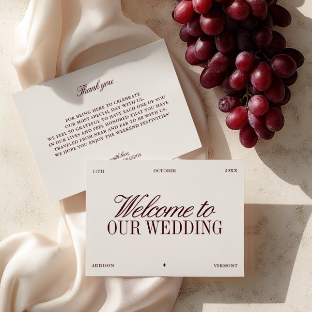 Elegant Ivory & Burgundy Wedding Welcome Card Einladung (Elegant Ivory & Burgundy Wedding Welcome Card)