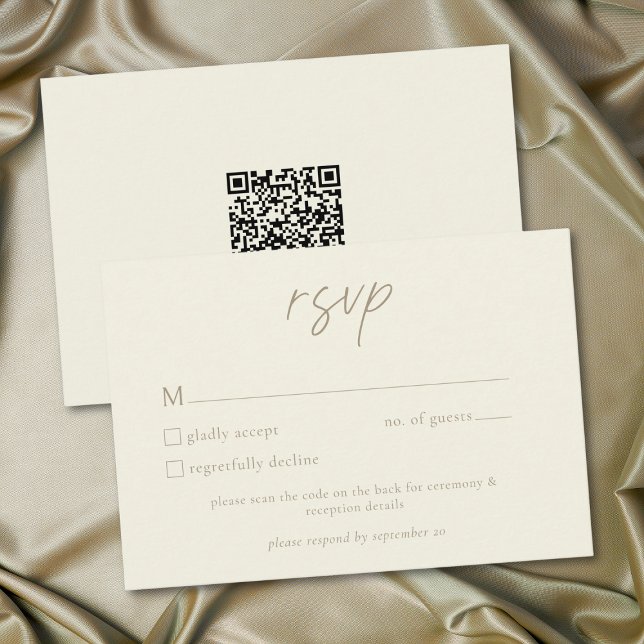 Elegant Ivory Cream Minimalist Wedding QR Code RSVP Karte (Elegant Ivory Cream Minimalist Wedding RSVP Card)