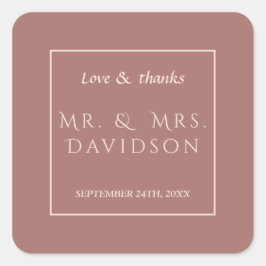 Elegant Ivory Dark Peach Frame Typografy Wedding Quadratischer Aufkleber