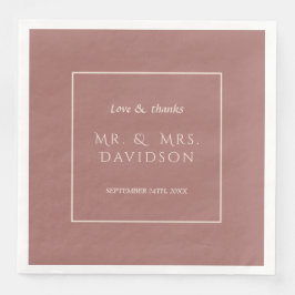 Elegant Ivory Dark Peach Frame Typografy Wedding Serviette