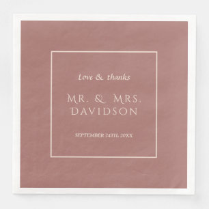 Elegant Ivory Dark Peach Frame Typografy Wedding Serviette