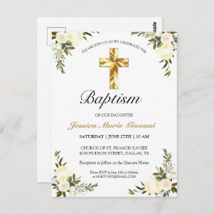 Elegant Ivory Floral Baby Taufe Postkarte