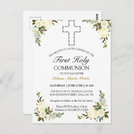 Elegant Ivory Floral First Holy Communion Postcard Postkarte