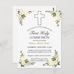 Elegant Ivory Floral First Holy Communion Postcard Postkarte