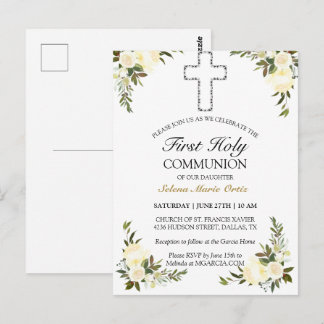Elegant Ivory Floral First Holy Communion Postcard Postkarte